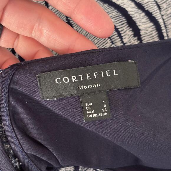 Cortefiel Dress Small Navy Flowy Flutter Elastic Waist Comfort Beachy Nautical - Picture 9 of 12